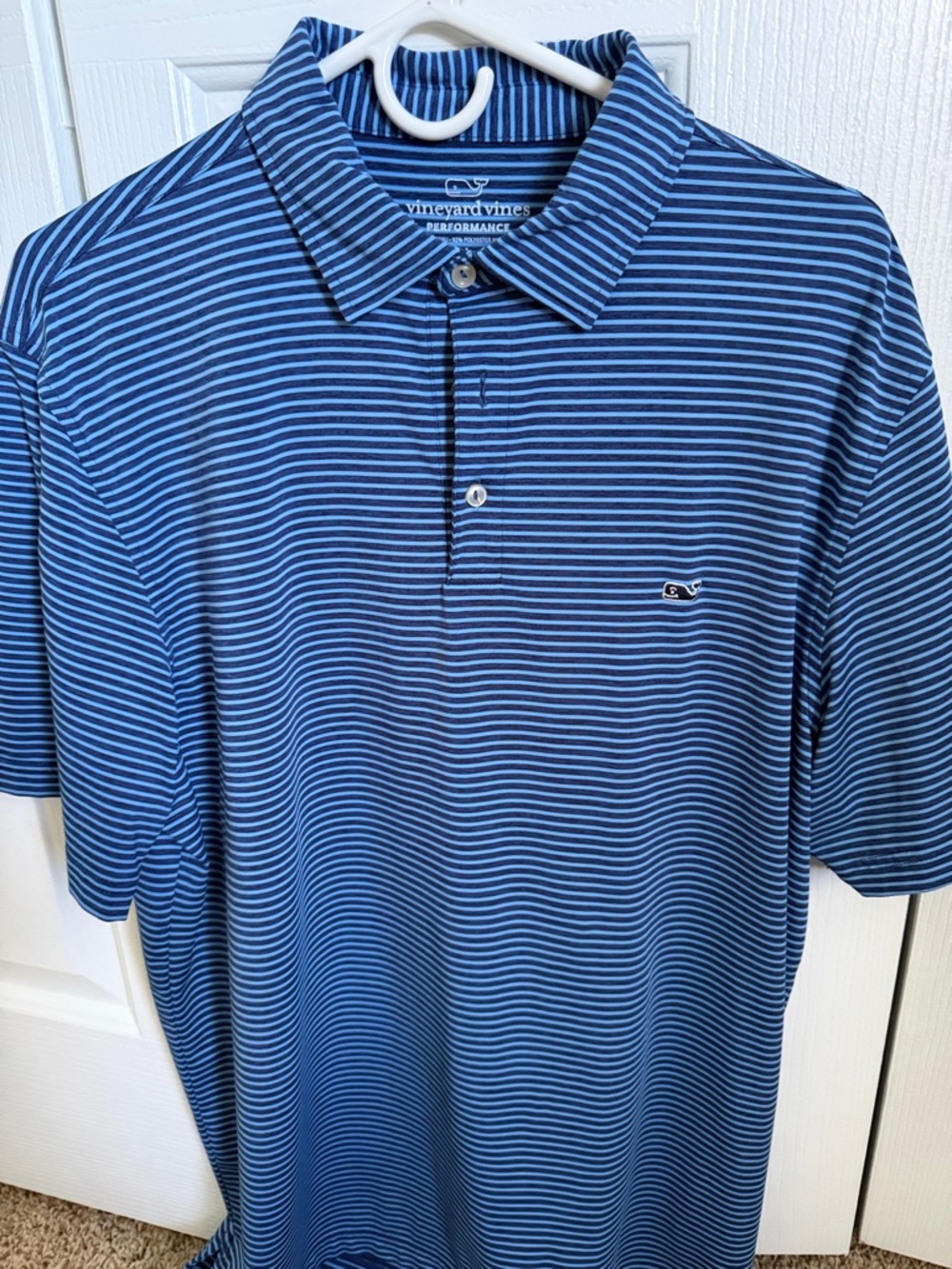 Vineyard Vines Navy and Light Blue Striped Performance Polo